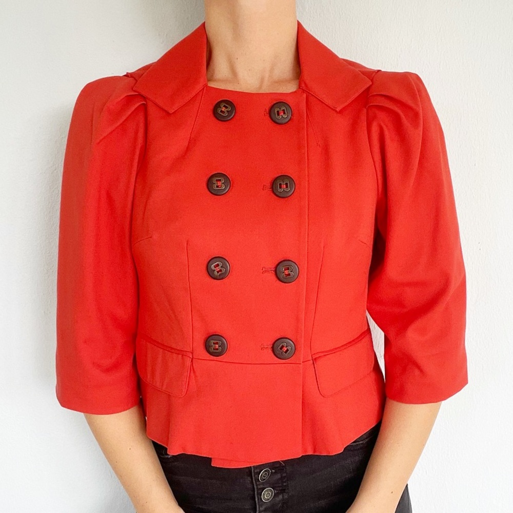 Robert Rodriguez orange red cropped mod button up jacket size 0